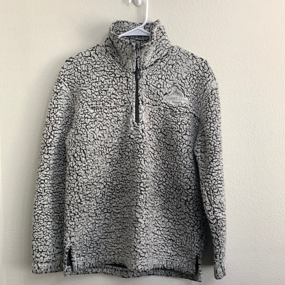 BoxerCraft White & Black Sherpa Pull-Over Quarter Zip Jacket Womens Small